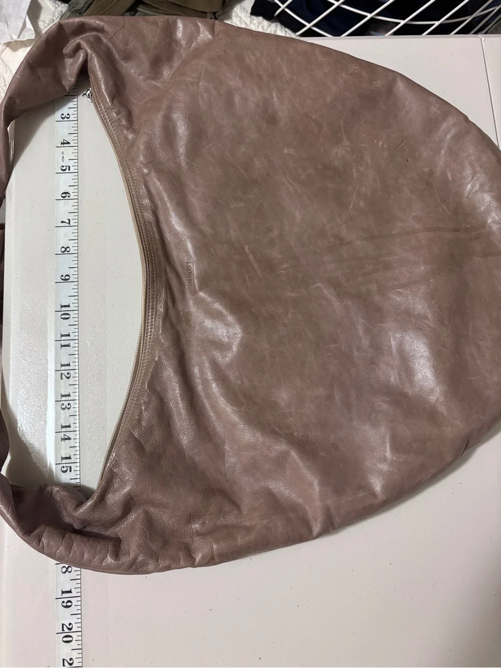 M0851 Crescent Shoulder Bag Knot Strap Tan Brown Soft Leather Hobo Minimalist